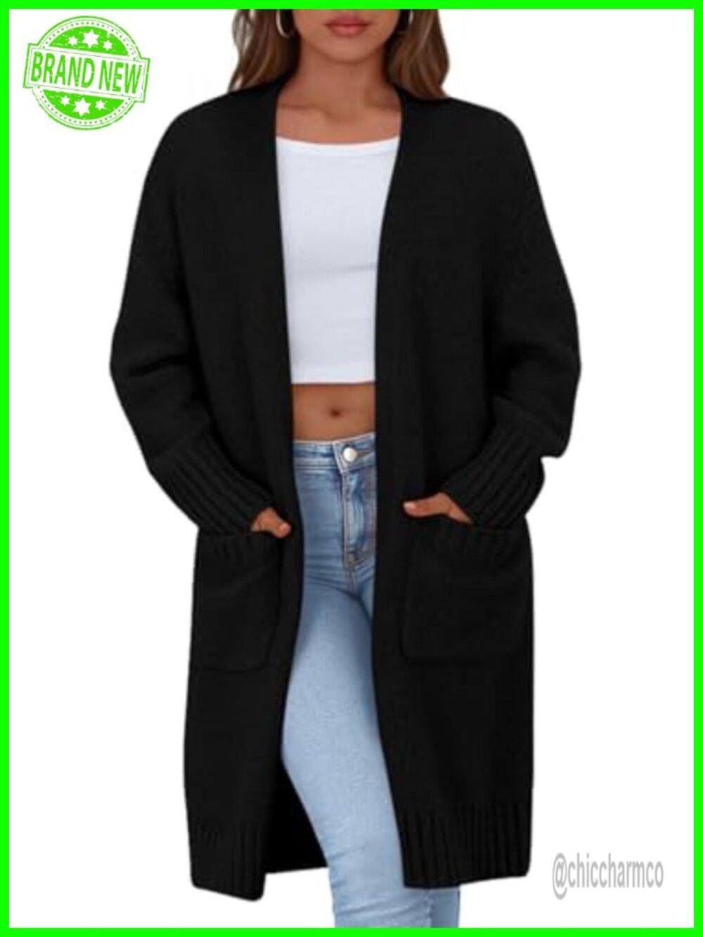 Open Front Long Sleeve Knit Cardigan Sweater Coat for Women Lightweight